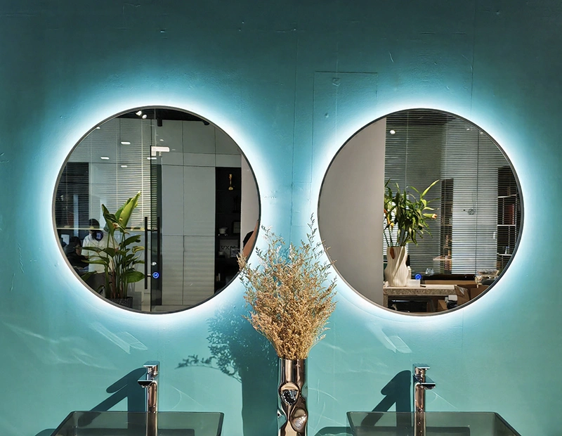 Mosmile Round Wall Hotel illuminating Framed Bathroom Mirror with LED